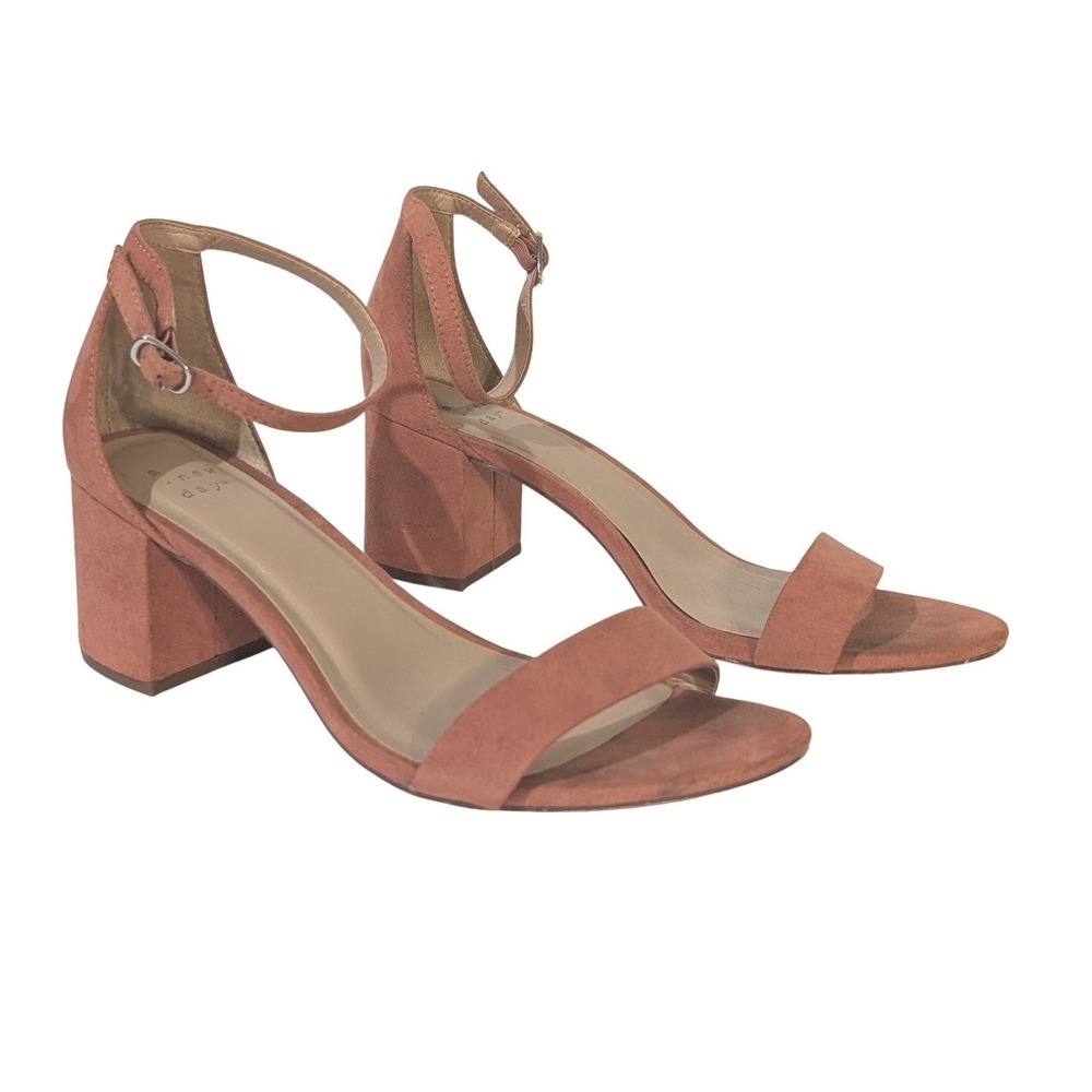 A New Day Women Sandals 7.5 Rose Pink Ankle Strap Block Heel Faux Suede Open Toe